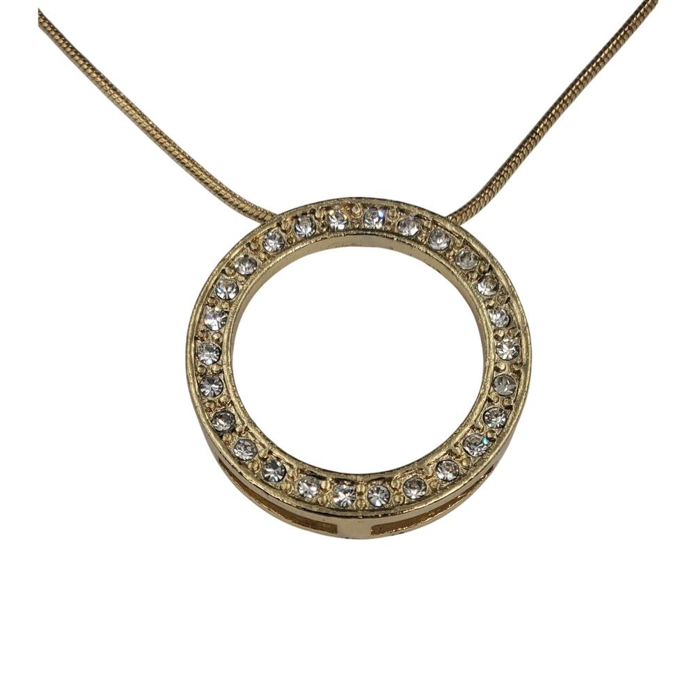 Vintage BM Creations NY Circle of Life Goldtone Rhinestone Pendant Necklace